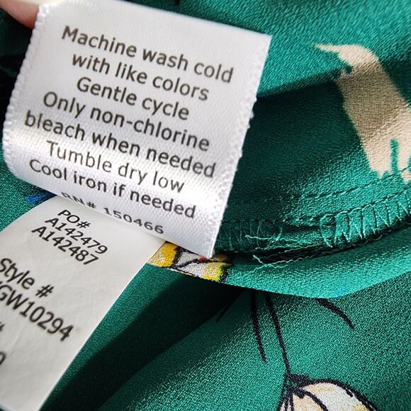 41 Hawthorn Womens Blouse Small Trina Bell Tie 3/4 Sleeve Green Floral V Neck - Picture 10 of 12